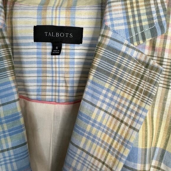 Talbots Plaid Linen Blend Blazer Size 6 - Picture 5 of 5